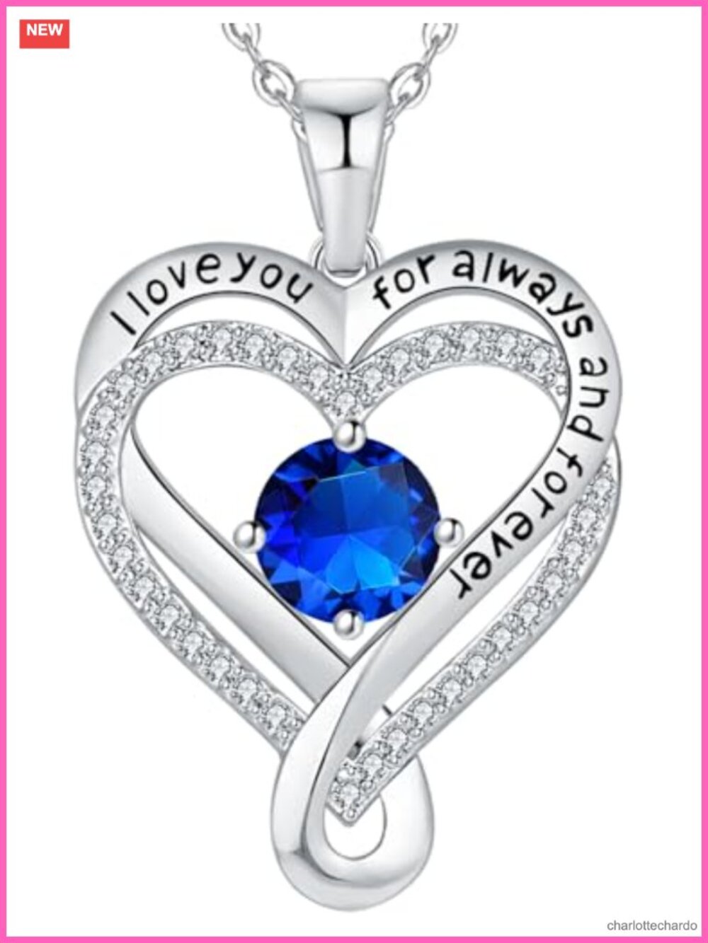 Sterling Silver Infinity Heart Birthstone Necklace 18K Gold Filled I Love You